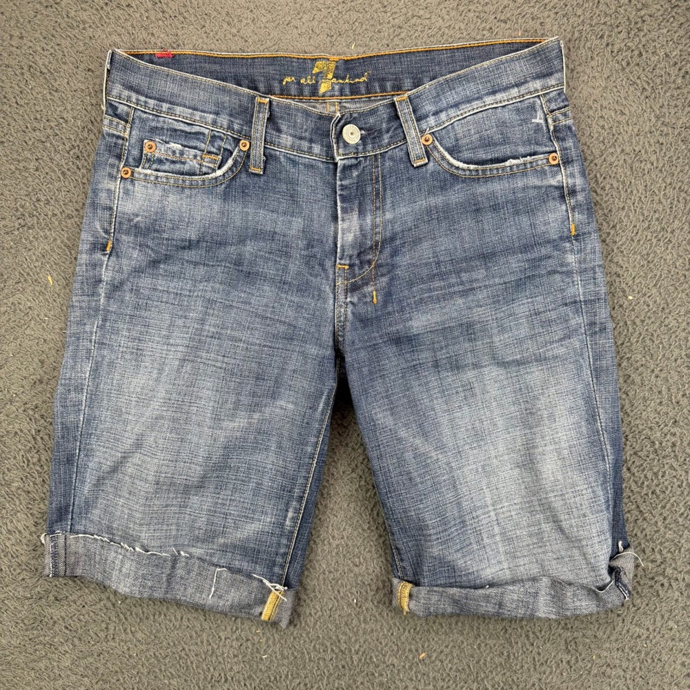 7 For All Mankind Womens Blue Denim Bermuda‎ Shorts Size 28 U121B019U-019U